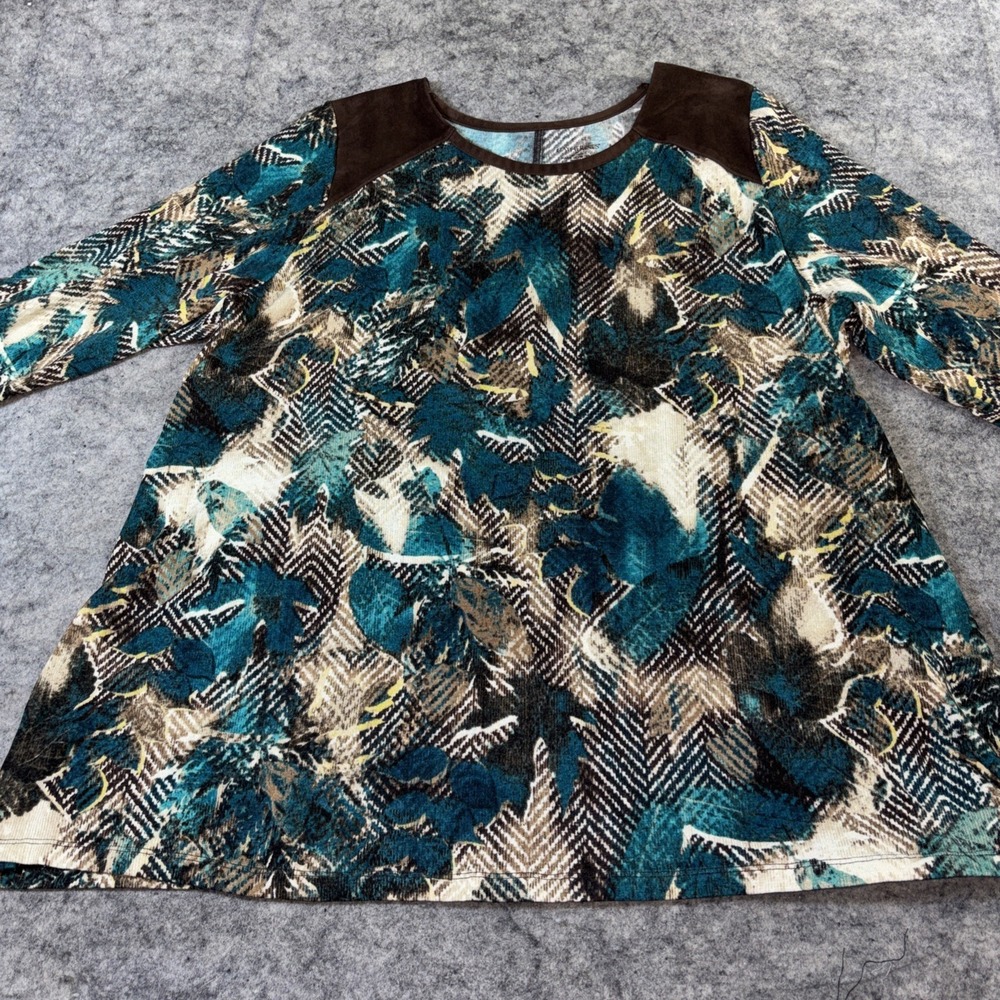Catherines Top Women's 18/20 Multicolor Geometric Velvet Trim Modest Timeless - Picture 2 of 10